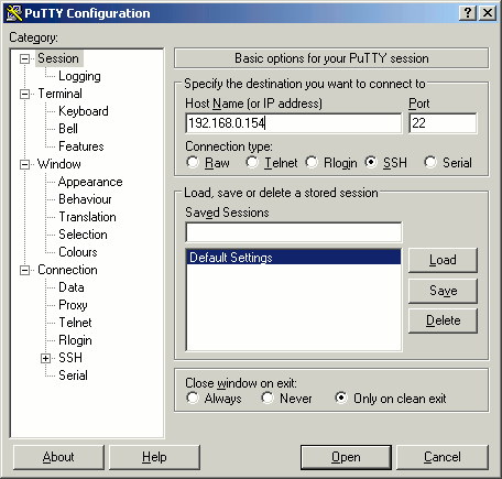 Specifying hostname for the new session