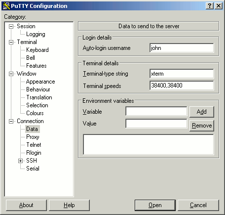 Specifying default username for the session