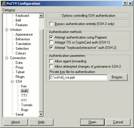 Specifying private key for the session