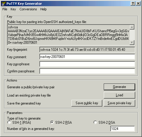 Generating a new SSH-2 RSA key with PuTTYgen