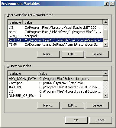 set SVN_SSH="C:/Program Files/TortoiseSVN/bin/TortoisePlink.exe"